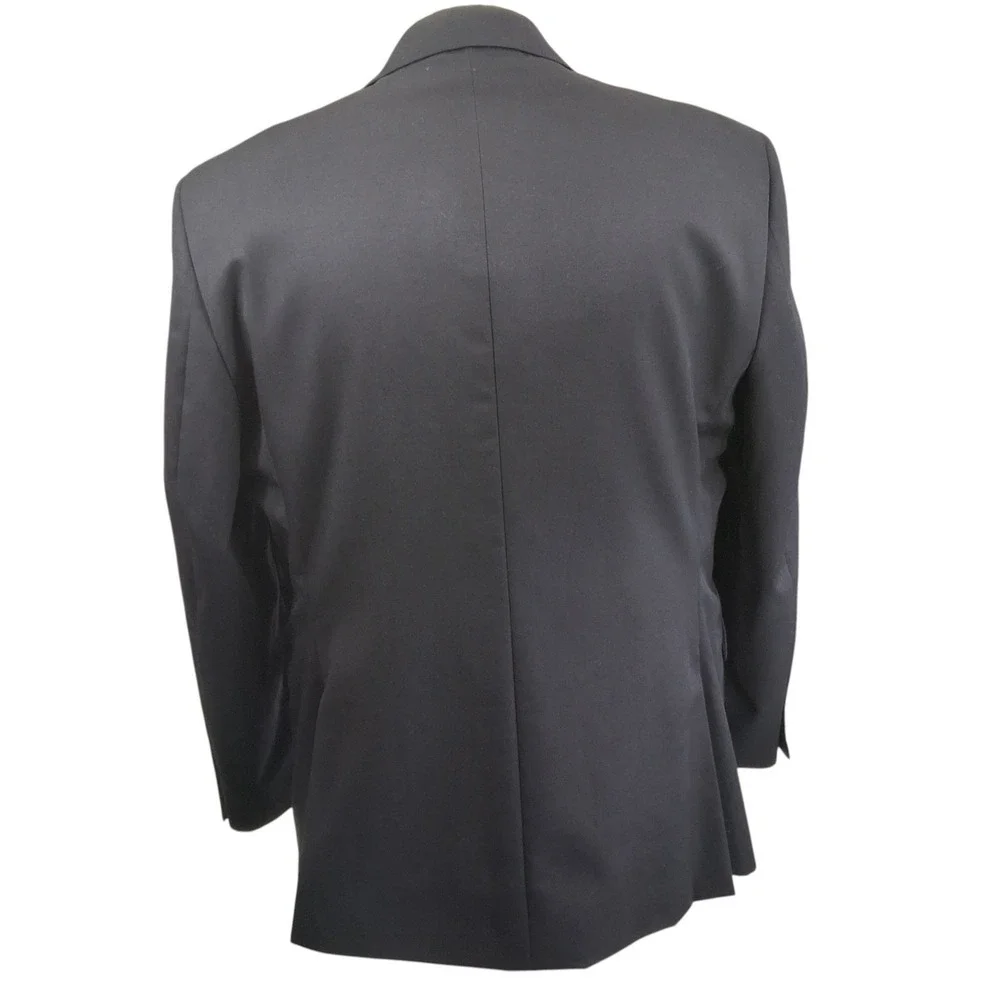Pronto Uomo Blazer 46L Solid Black 100% Wool Two Button Sport Coat Double Vent